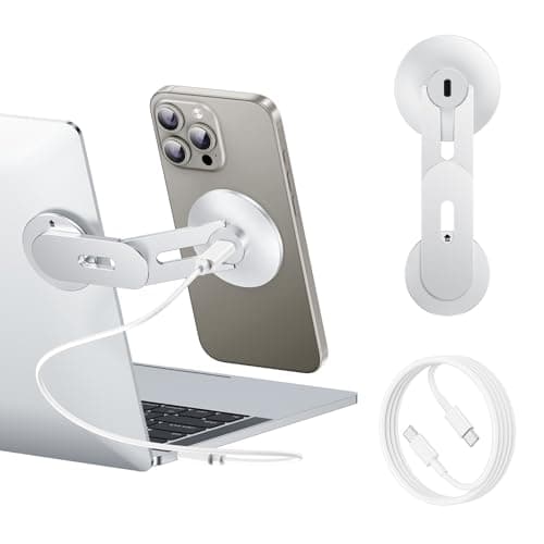MAGDIGITEH Laptop Phone Holder, Magnetic Phone Stand 15W Fast Wireless Charger for MagSafe for iPhone 17/16/15/14/13/12 & All Phones for Tesla (Silver)