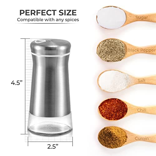 Salt Shaker or Pepper Shaker with Adjustable Pour Holes - Elegant Stainless Steel Spice Dispenser - Perfect for Himalayan, Table Salt, White and Black Pepper (Salt Shaker) 5