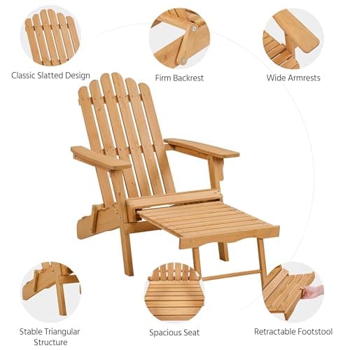 Yaheetech Folding Adirondack Chair with Retractable Ottoman Weight Capacity 300lb Solid Wood Garden Chair, Fire Pit Lounge Chairs Weather Resistant Furniture for Garden/Yard/Patio/Lawn, Brown 5