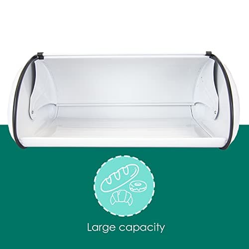 Home Basics Roll-Top Lid Steel Bread Box For Kicthen, Bread Bin, Bread Storage Bread Holder, White 5