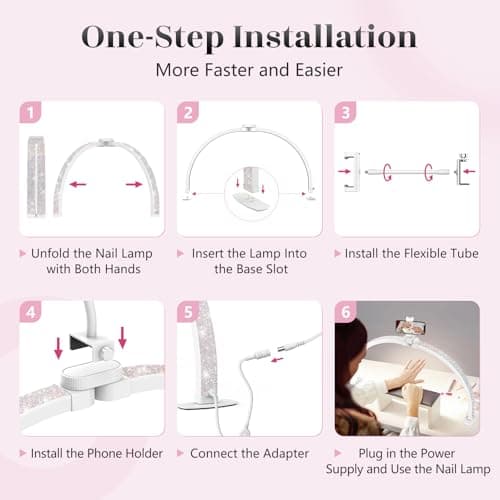 Yokilly Half Moon Light for Nail Desk: 29" Foldable Half Moon Desk Lamp with Phone Holder for Beginner - Arch Nail Tech Light with 3 Color Modes & 10 Brightness for Manicure Salon (Diamond, Large) 5