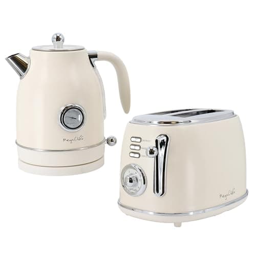 MegaChef 1.7 Quart Electric Tea Kettle and 2 Slice Toaster Combo in Matte Cream (Cream)