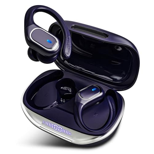 HAOYUYAN Wireless Earbuds Bluetooth 5.3 Headphones with 80H Playback, IPX7 Waterproof Over Ear Buds with LED Power Display for Sports Running Workouts (Dark Purple)