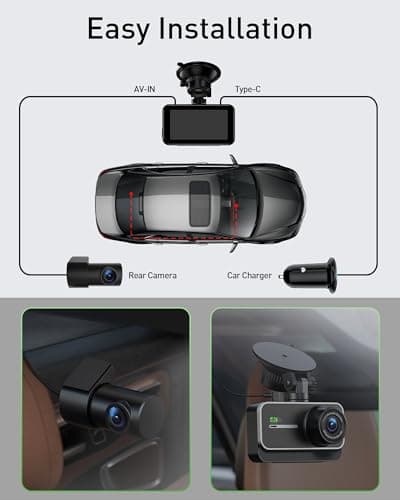 Dash Cam Front and Rear,4K+1080P WiFi Dual Dash Camera for Cars with App, 3" IPS Dashboard Camera Recorder,Night Vision,24H/7 Parking Mode, Loop Recording,170° Wide Angle,Free 64GB SD Card 8