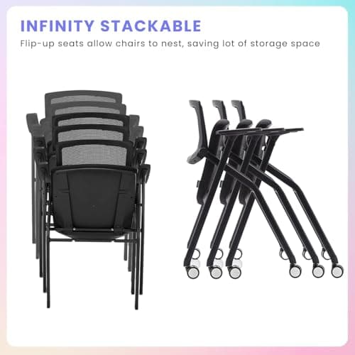 BROBRIYO Folding Chair with Wheels and Paddle, Ergonomic Mesh Back and Arms for Office, Meetings, Conferences, Receptions, Training Rooms & Folding Office Chairs - Black 2 Pack 6