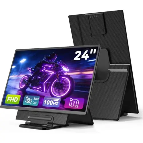 Large Portable Monitor 24 inch - 1080P FHD 100Hz Travel Monitor, 125% sRGB IPS Laptop Screen Extender, VESA Compatible, Height Adjustable Detachable Stand with USB-C HDMI for Work Gaming Office Home