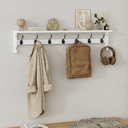 AMBIRD Coat Rack Wall Mount, 35 Inch Large Coat Hooks Wall Mounted with 7 Dual Metal Hooks and 2 Side Hooks, Wall Hooks with Shelf in Entryway, Kitchen, Living Room, Bathroom, Bedroom (White) 5