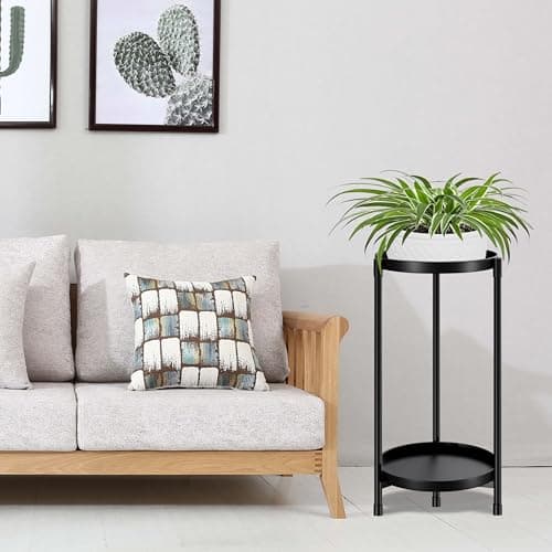 Atpddpey Plant Stand indoor outdoor - 2 Tier black Tall Metal Flower Pot Holder Potted Display Rack - Heavy Duty Corner Plant Shelf for Patio Garden Balcony Living Room Bedroom 5