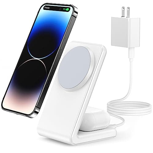 2-in-1 for Magsafe-Compatible Charger Stand with PD 20W USB-C Charger Block & Cable, Fast Charging Wireless Charger Designed for iPhone 17 Pro Max/16/15/14/13/12, AirPods 4/3/Pro 3/Pro 2/Pro, White