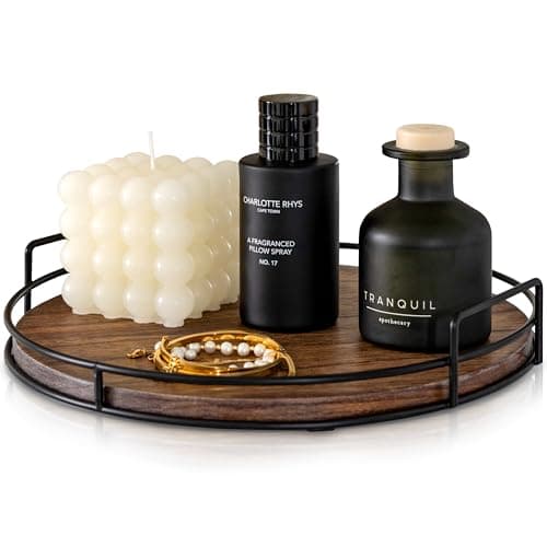 Decorative Wooden Tray - Beautiful Coffee Table Tray That Enhances Any Kitchen Or Living Room - The Perfect 11" Round Centerpiece for Your Seasonal Home Decorations