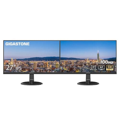 Gigastone 27 inch IPS LED Back Light Monitor 2-Pack 100Hz FHD 1920 x 1080,178°WideView,Frameless, Dual Monitor, MPRT 1ms, Built-in Speakers, Eye Care Technology, Ergonomic Tilt VESA Mount, HDMI VGA