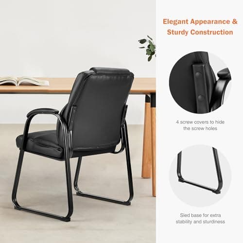 Sweetcrispy Waiting Room Guest Chair Set of 2, Stationary Office Reception Chairs No Wheel, Comfy Padded Arms and Seld Base, for Conference Room Lobby Home Computer Desk Bedroom Elderly, Deep Black 5