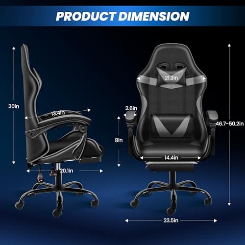 YSSOA Gaming Chair with Footrest, Big and Tall Gamer Chair, Racing Style Adjustable Swivel Office Chair, Ergonomic Video Game Chairs with Headrest and Lumbar Support 3