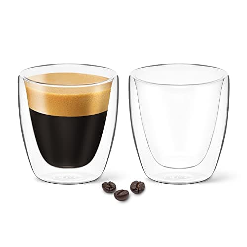 DLux Espresso Coffee Cups 3oz, Double Wall, Clear Glass Set of 2 Glasses, Insulated Borosilicate Glassware Tea Cup Mug