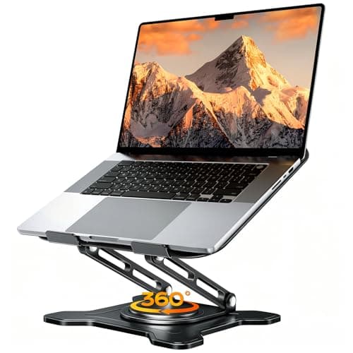 JCZT Adjustable Laptop Stand for Desk, 360° Rotating Base Ergonomic Computer Stand, Laptop Riser Foldable Protable for Office Home Fits Compatible with MacBook Pro/Air Notebook up to 10-16" Black