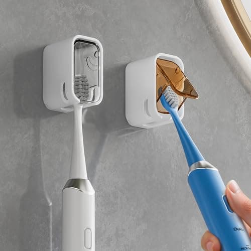 Toothbrush Holders for Bathroom【Innovation Single Slot Design】 2PCS Toothbrush Holder Wall Mounted with Cover for Shower, Single Toothbrush Dispenser Storage Organizer for Family & Travel
