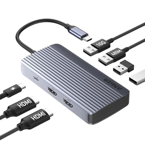 Anker 7-in-1 USB-C Hub, Dual Monitor USB C Docking Station, Dual HDMI Display, 85W Max Output, 10Gbps Data Transfers for Dell XPS, ThinkPad T14 Gen2 and More