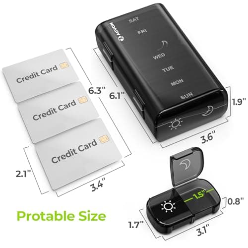 AUVON XL Weekly Pill Organizer 2 Times a Day, Pill Box 7 Day with One-Side Large Openings for Easy to Use, Black Privacy Protection AM PM Pill Case for Medication, Vitamins, Fish Oils, Supplements 5