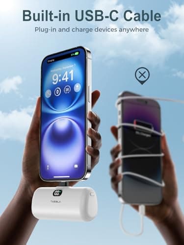Taegila 2 Pack Portable Phone Charger for iPhone 15/16/17 Series, 5000mAh USB-C Power Bank with Built-in Cable & LCD Display, Mini Battery Pack, Fast Charging for Samsung, Google Pixel, and More 7