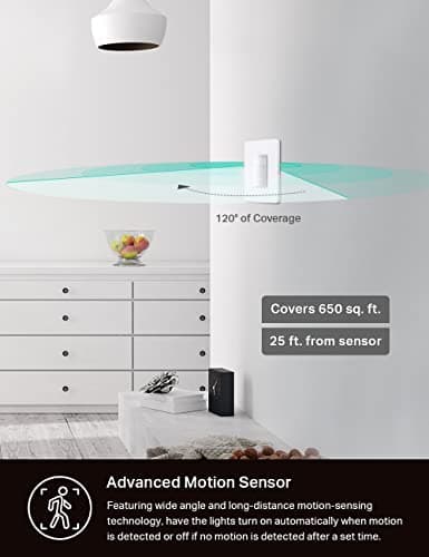 Kasa Smart Motion Sensor Switch, Dimmer Light Switch, Single Pole, Needs Neutral Wire, 2.4GHz Wi-Fi, Compatible with Alexa & Google Assistant, UL Certified, No Hub Required(ES20M) White 1-Pack 3