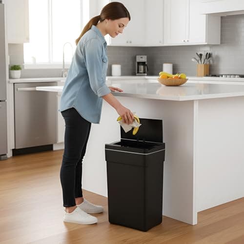 PayLessHere 13 Gallon 50 L Trash Can with Lid Plastic Kitchen Trash Bin Automatic Touch Free Motion Sensor Trash Can (1, Black) 6