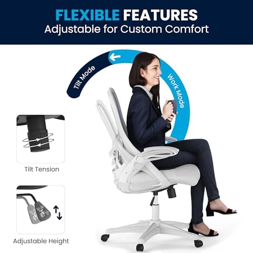 Flash Furniture Porter High-Back Swivel Office Chair with Adjustable Lumbar Support and Height, Ergonomic Mesh Desk Chair with Flip-Up Armrests, White 13