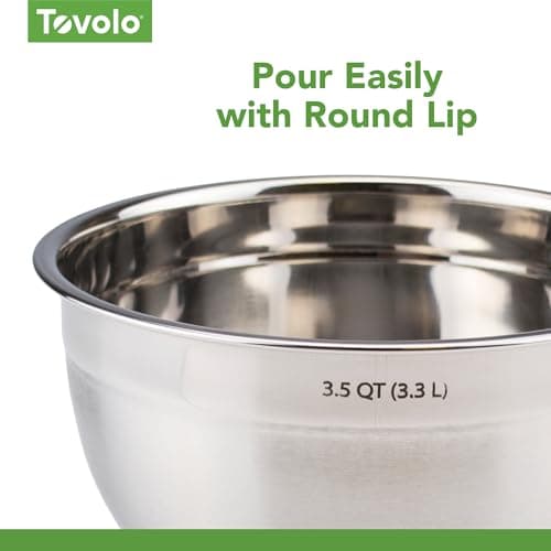 Tovolo Medium Stainless Steel Mixing Bowl 3.5 Quart Nesting Metal Bowl with Rounder Lip Edge, Dishwasher Safe Single Metal Bowl Kitchen Prep Essential, Whisking Bowl for Baking and Cooking 6