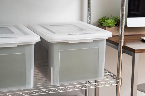 IRIS USA File Box, Plastic File Organizer with Lids for Letter/Legal File, Portable Document Box For Moving, Storage Bin with Durable and Secure Lid, Stackable Nestable BPA-Free, Clear 35 Qt. 4 Pack 8