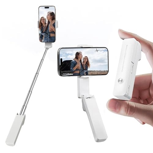 yAyusi Extendable Mini Selfie Stick for iPhone, Pocket Size Portable Selfie Stick with Remote, Compact Phone Selfie Sticks with Phone Holder for Content Creation/Vlog/Video Record/Live Stream (White)