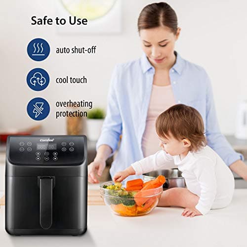 COMFEE' 5.8Qt Digital Air Fryer, Toaster Oven & Oilless Cooker, 1700W with 8 Preset Functions, LED Touchscreen, Shake Reminder, Non-stick Detachable Basket, BPA & PFOA Free (110 electronic Recipes) 5