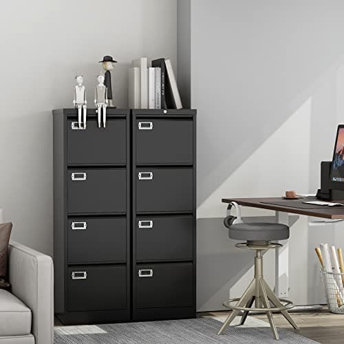 PEUKC 4 Drawer File Cabinet, Vertical Filing Cabinets with Lock, Metal File Cabinets for Home Office, Anti-Tip 4 Storage Drawers for Letter/Legal/A4/F4 Size (Assemble Required, Black) 7