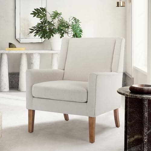 COLAMY Modern Wingback Living Room Chair, Upholstered Fabric Accent Armchair, Single Sofa Chair with Lounge Seat and Wood Legs for Bedroom/Office/Reading Spaces, Beige 8