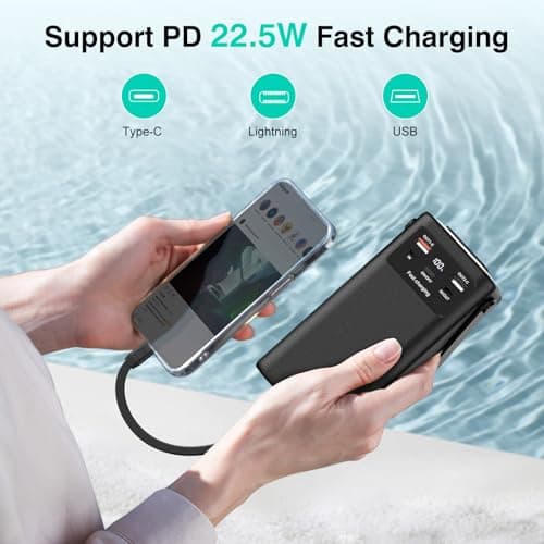 Portable Charger 40000mAh Power Bank Built-in Cable,PD 22.5w Fast Charging Powerbank, LED Display External Battery Pack with Retractable Auto Lighting, Travel Phone Charger for iPhone,Samsung,Google 5