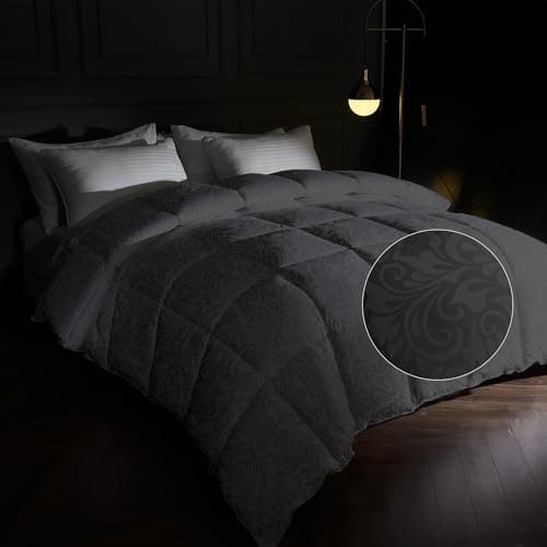 puredown® Goose Feather Comforter,Duvet Insert, Gusseted Ultra-Soft Noiseless Shell Medium Warmth Bedding Comforters (Black-All Season, Queen)