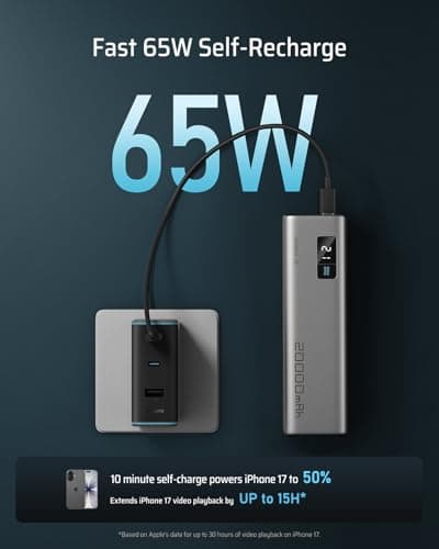 CUKTECH 15 SE Power Bank 20000mAh 65W Laptop Charger, 3-Port USB C Portable Charger, PD 3.0 Fast Charging External Battery Pack for iPhone 16/15/14 Series, Samsung, MacBook, Dell, Steam Deck, and More 8