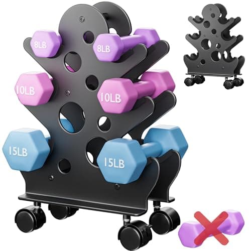 Chinpakden Dumbbell Rack Stand with Wheels(Dumbbells Not Included) - A-Frame Dumbbell Weight Rack, 3-Tiers Dumbbell Holder Weight Holder Space Saver for Home Gym.Black
