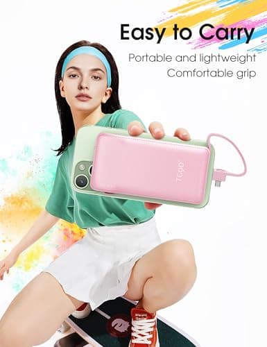 TG90° 10000mAh External Battery Pack with Built-in AC Wall Plug, Compact Cell Phone Portable Charger with Cables Power Bank Compatible with iPhone and Android Devices 8