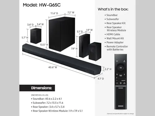 Samsung 5.1 Channel Sound Bar with Wireless Subwoofer Q-Symphony & Dolby Atmos Audio - HW-Q65C/ZA 7