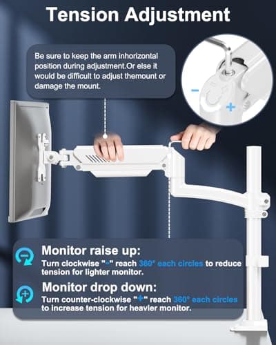 ErgoFocus Single Monitor Mount Holds Max 22lbs, 13-32 inch Monitor Desk Mount, Height Adjustable Tall Monitors Arm, Monitors Stand with Tilt Swivel Rotation, VESA 75 100mm, White, Freelift 5