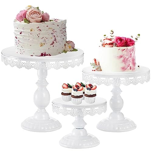 ZOOFOX Set of 3 White Cake Stands, Metal Cupcake Holder Display Round Dessert Serving Platter for Girl's Party, Wedding, Birthday Party or Baby Shower
