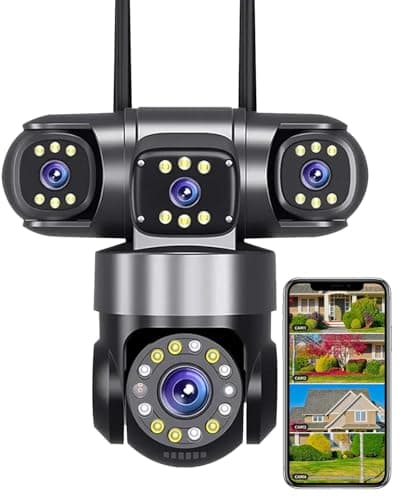 GUDFIDELIO 4-Lens Security Cameras Wireless for Home Surveillance Outdoor, Indoor, 4 * 2MP FHD Resolution, PTZ 360°Coverage, WiFi Connection, 2-Way Audio Talk, Color Night Vision, AI Motion Detecting