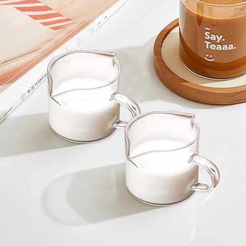 Cabipeove 2 Pcs Espresso Cups,4 Oz Espresso Shot Glass,Double Spouts Coffee Cups with Handle,Espresso Accessories,Clear Mugs for Milk 6