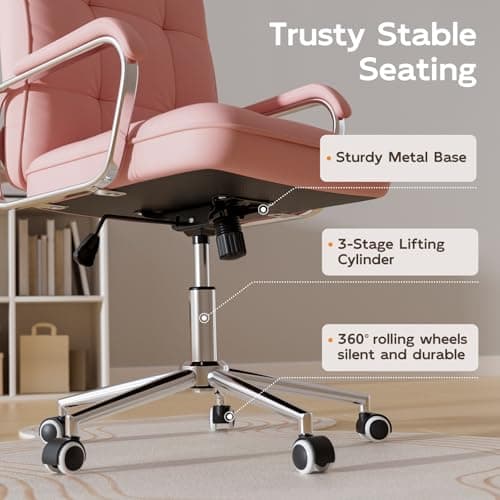 HomeZeer Pink Office Chair with Soft Leather, Swivel Computer Home Office Desk Chair with Wheels and Padded Arms, Adjustable Height and Tilt 7