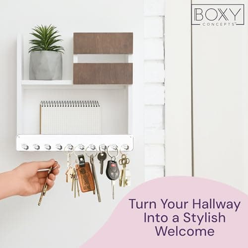 Boxy Concepts Wall-Mount Necklace Organizer - 2-Pack 10.5 x 1.5 in Clear - 10 Diamond Hooks Create Wall Jewelry Rack - Jewelry Organizer for Women & Key Storage 9