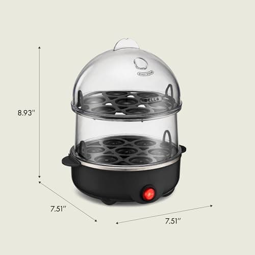 BELLA Double Tier Egg Cooker, Rapid Boiler & Poacher, Meal Prep Essential, Family Sized Meals: Make Up To 14 Large Boiled Eggs, Dishwasher Safe Parts, Poaching Tray Included, Black 8