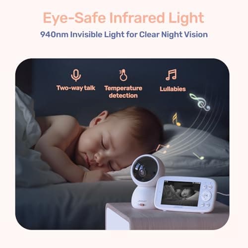 jeeber 1080P WiFi Baby Monitor with Camera and Audio, Pan-Tilt-Zoom Video Camera, 4'' IPS Screen, HD Night Vision, Motion & Cry Detection, 360° View, Temperature Sensor, Feeding Reminder, Lullabies 7