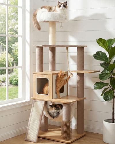 Purrlato 61" Modern Cat Tree Tower for Indoor Cats, Luxury Climbing Tower with Plush Lounge, Kitty Condos, Hammock & Scratching Posts, Classic cat Furniture