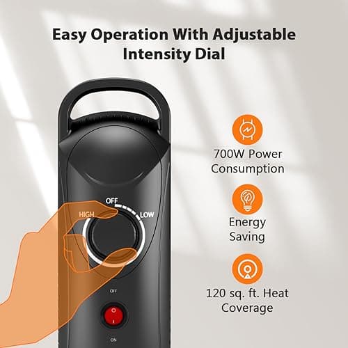 Air Choice Oil Heater, 700W Oil-Filled Radiator Heater with Thermostat, Overheat Protection,2 Heat Settings, Durable, for indoor use, Quiet Electric Space Heater for Bedroom, Office, Home 5
