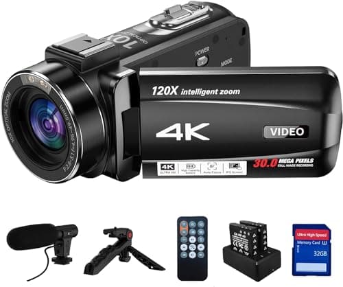 4K Video Camera Camcorder 10X Optical Zoom 120X Intelligent Zoom, 30MP 24FPS Auto Focus Vlogging Camera 3.0" IPS Touch Screen Digital Camera with Microphone, Tripod, Remote Control, 32G SD Card