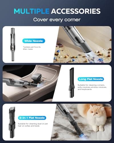 Zefiro Compact & Powerful Cordless Handheld Vacuum, Rechargeable Portable Car Vacuum for Car & Pet Hair, with XL Dust Cup, High-Suction, 2 Brushes & Filters, Long Runtime, Ideal Gift 5